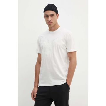 Armani Exchange tricou din bumbac barbati, culoarea bej, cu imprimeu, 6DZTAD ZJ9TZ