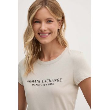 Armani Exchange tricou din bumbac culoarea bej