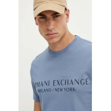 Armani Exchange tricou din bumbac culoarea gri, cu imprimeu