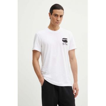 G-Star Raw tricou din bumbac barbati, culoarea alb, cu imprimeu, D25700-336