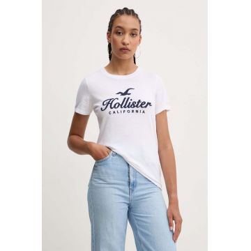 Hollister Co. tricou din bumbac femei, culoarea alb, KI357-3284