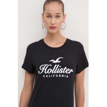 Hollister Co. tricou din bumbac femei, culoarea negru, KI357-3284