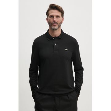 Lacoste longsleeve din bumbac L1312 031 culoarea negru, uni L1312.031-031