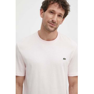 Lacoste tricou din bumbac culoarea roz, neted