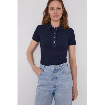 Lacoste tricou femei, culoarea bleumarin, cu guler PF5462-001