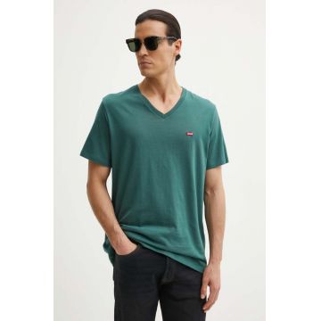 Levi's tricou din bumbac barbati, culoarea verde, neted