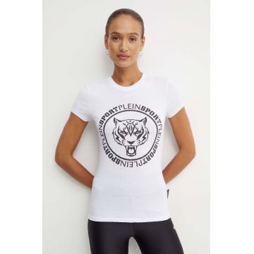 PLEIN SPORT tricou din bumbac femei, culoarea alb, FADC WTK3366 SJY001N