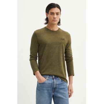 Superdry longsleeve din bumbac culoarea verde, neted, M6010857A-1BG