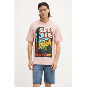 Superdry tricou din bumbac barbati, culoarea roz, cu imprimeu, M1012187A-MDM