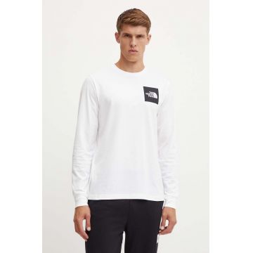 The North Face longsleeve L/S Fine Tee barbati, culoarea alb, cu imprimeu, NF0A8A6PFN41