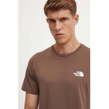 The North Face tricou S/S Simple Dome Tee barbati, culoarea maro, cu imprimeu, NF0A87NG1OI1