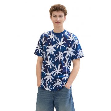 Tricou cu decolteu la baza gatului si imprimeu tropical