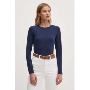 United Colors of Benetton longsleeve femei, culoarea albastru marin