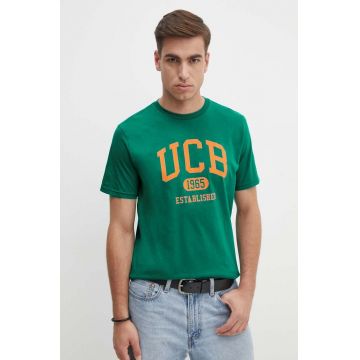 United Colors of Benetton tricou din bumbac barbati, culoarea verde, cu imprimeu, 3I1XU1096