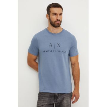 Armani Exchange tricou din bumbac culoarea gri, cu imprimeu