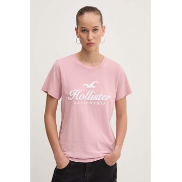 Hollister Co. tricou din bumbac femei, culoarea roz, KI357-3284