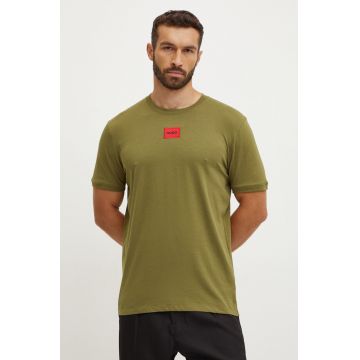 HUGO tricou din bumbac barbati, culoarea verde, cu imprimeu, 50447978