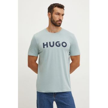 HUGO tricou din bumbac barbati, culoarea verde, cu imprimeu, 50467556