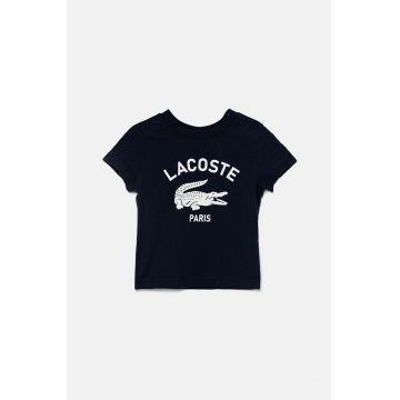 Lacoste tricou de bumbac pentru copii culoarea albastru marin, cu imprimeu, TJ3003