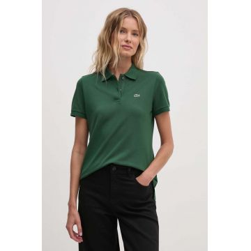 Lacoste tricou din bumbac femei, culoarea verde, cu guler