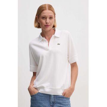 Lacoste tricou femei, culoarea bej, cu guler