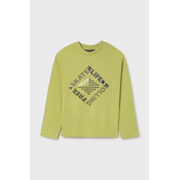 Mayoral longsleeve din bumbac pentru copii culoarea verde, cu imprimeu, 7086