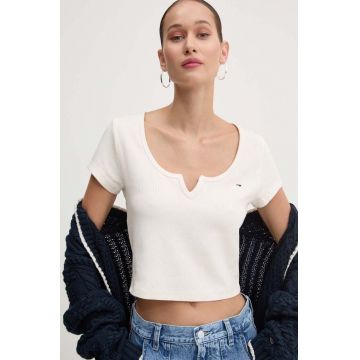 Tommy Jeans tricou femei, culoarea bej, DW0DW18426