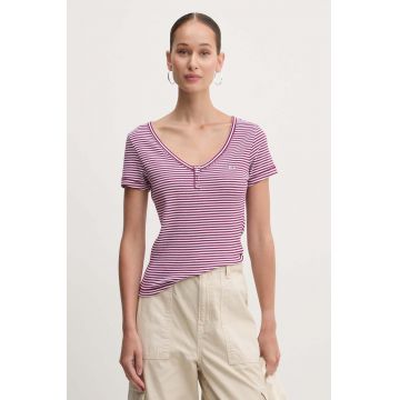 Tommy Jeans tricou femei, culoarea violet, DW0DW18429