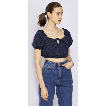 Tricou crop cu maneci bufante