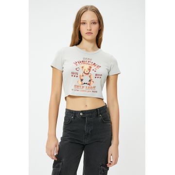 Tricou crop cu imprimeu