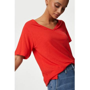 Tricou din in si modal cu decolteu in V