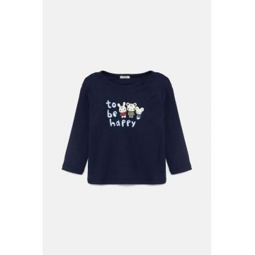 United Colors of Benetton longsleeve din bumbac pentru bebeluși culoarea albastru marin, 3I9WA1057