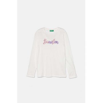 United Colors of Benetton longsleeve din bumbac pentru copii culoarea alb, 3I9WC10JR