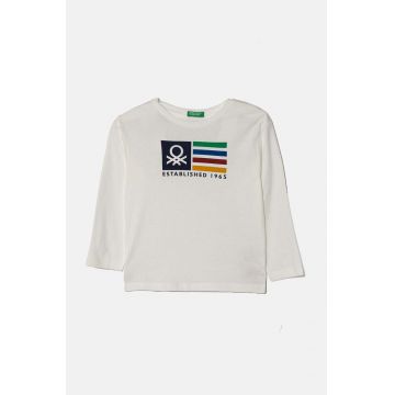 United Colors of Benetton longsleeve din bumbac pentru copii culoarea alb, cu imprimeu, 3I1XG10F2