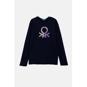 United Colors of Benetton longsleeve din bumbac pentru copii culoarea albastru marin, 3I9WC10JR