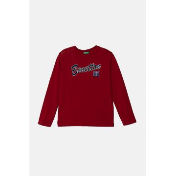 United Colors of Benetton longsleeve din bumbac pentru copii culoarea bordo, cu imprimeu, 3I1XC10JN