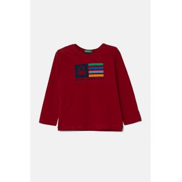 United Colors of Benetton longsleeve din bumbac pentru copii culoarea bordo, cu imprimeu, 3I1XG10F2