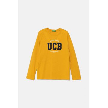 United Colors of Benetton longsleeve din bumbac pentru copii culoarea galben, cu imprimeu, 3I1XG10F2