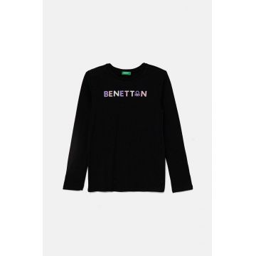 United Colors of Benetton longsleeve din bumbac pentru copii culoarea negru, 3I9WC10JR