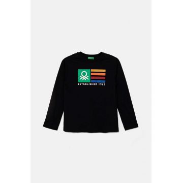 United Colors of Benetton longsleeve din bumbac pentru copii culoarea negru, cu imprimeu, 3I1XC10JN