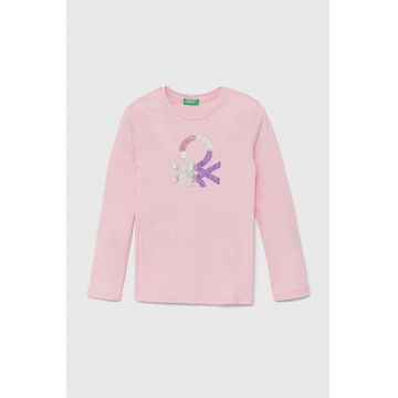 United Colors of Benetton longsleeve din bumbac pentru copii culoarea roz, 3I9WC10JR