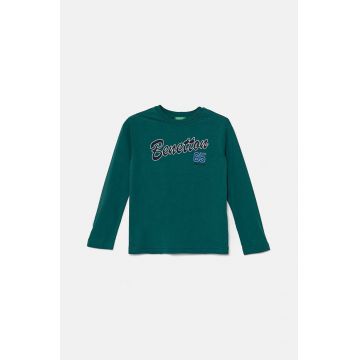 United Colors of Benetton longsleeve din bumbac pentru copii culoarea verde, cu imprimeu, 3I1XC10JN