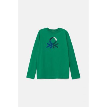 United Colors of Benetton longsleeve din bumbac pentru copii culoarea verde, cu imprimeu, 3I1XC10JN