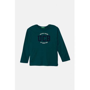 United Colors of Benetton longsleeve din bumbac pentru copii culoarea verde, cu imprimeu, 3I1XG10F2