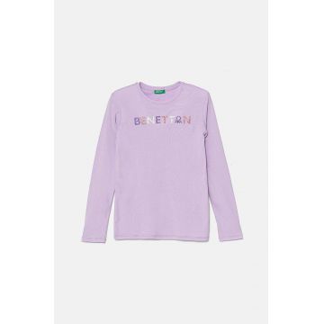 United Colors of Benetton longsleeve din bumbac pentru copii culoarea violet, 3I9WC10JR