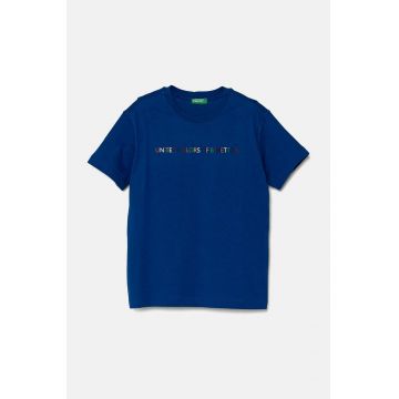 United Colors of Benetton tricou de bumbac pentru copii culoarea albastru marin, cu imprimeu, 3I1XC10JL