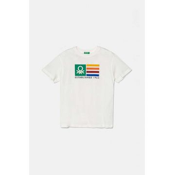 United Colors of Benetton tricou de bumbac pentru copii culoarea bej, cu imprimeu, 3I1XC10JL