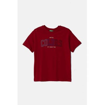 United Colors of Benetton tricou de bumbac pentru copii culoarea bordo, cu imprimeu, 3I1XC10JL