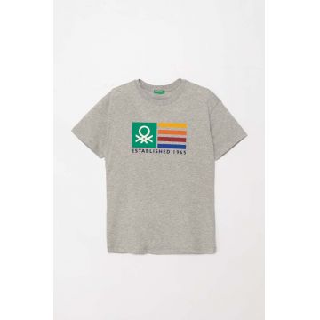 United Colors of Benetton tricou de bumbac pentru copii culoarea gri, cu imprimeu, 3I1XC10JL