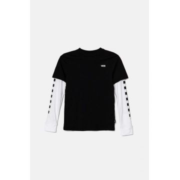 Vans longsleeve din bumbac pentru copii BY LONG CHECK TWOFER culoarea negru, cu imprimeu, VN0A49OYBLK1